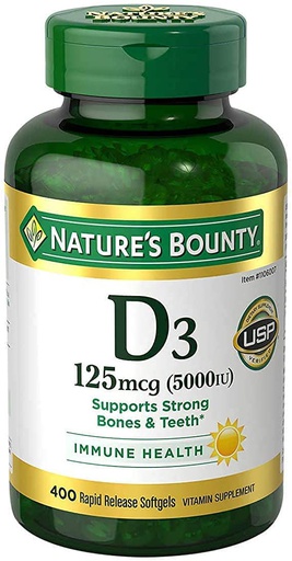 NATURES BOUNTY D3 125MCG 5000IU 400 SOFTGELS